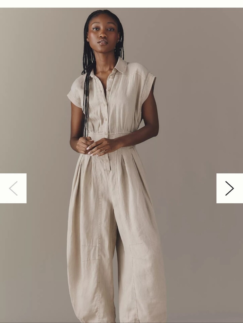 ANTHROPOLOGIE Sleeveless Button-Front Linen Jumpsuit in Light Beige XL BRAND NEW